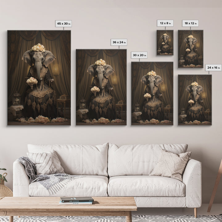 Elephant Dowager, Victorian Animal Portrait, Halloween Art, Gothic Whimsy Decor, Anthropomorphic Costume Art