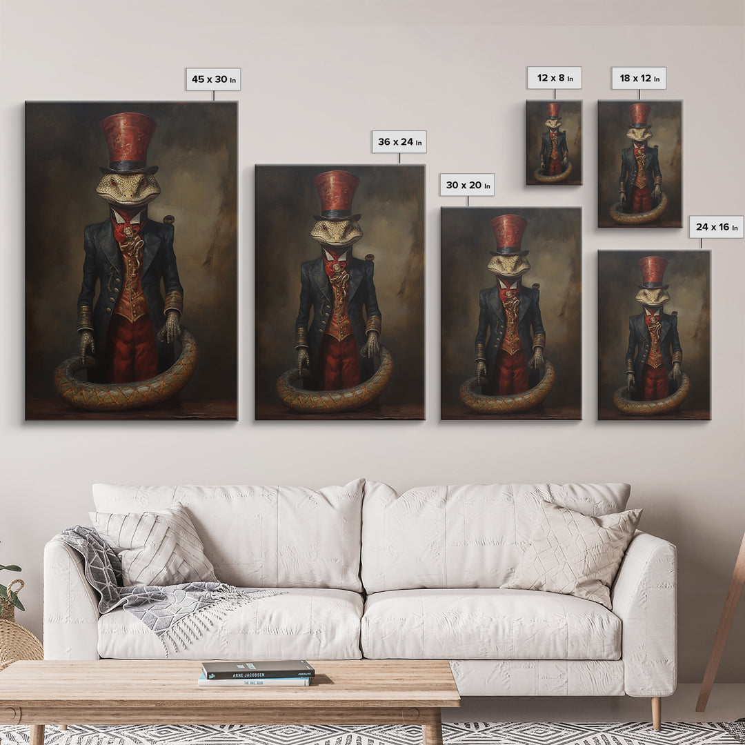 Cobra Ringmaster, Victorian Animal Portrait, Halloween Art, Gothic Whimsy Decor, Anthropomorphic Costume Art