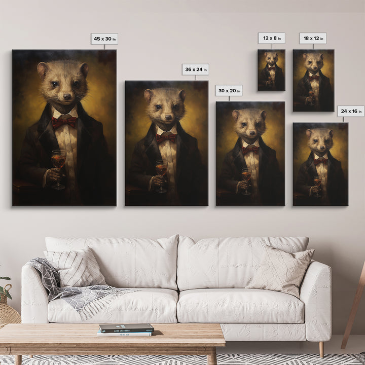 Mongoose Gambler, Victorian Animal Portrait, Halloween Art, Gothic Whimsy Decor, Anthropomorphic Costume Art