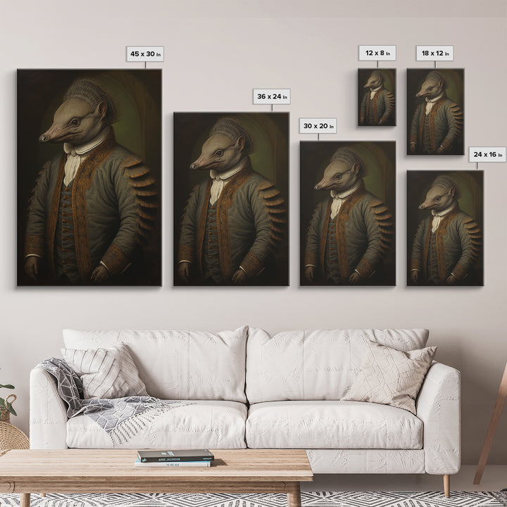 Armadillo Clerk, Victorian Animal Portrait, Halloween Art, Gothic Whimsy Decor, Anthropomorphic Costume Art