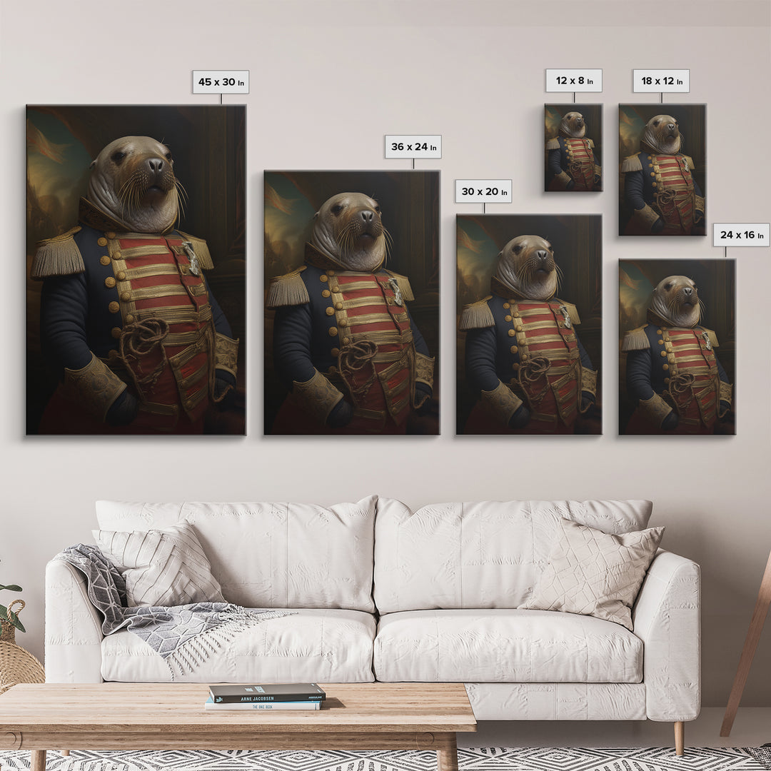 Walrus Commodore, Victorian Animal Portrait, Halloween Art, Gothic Whimsy Decor, Anthropomorphic Costume Art