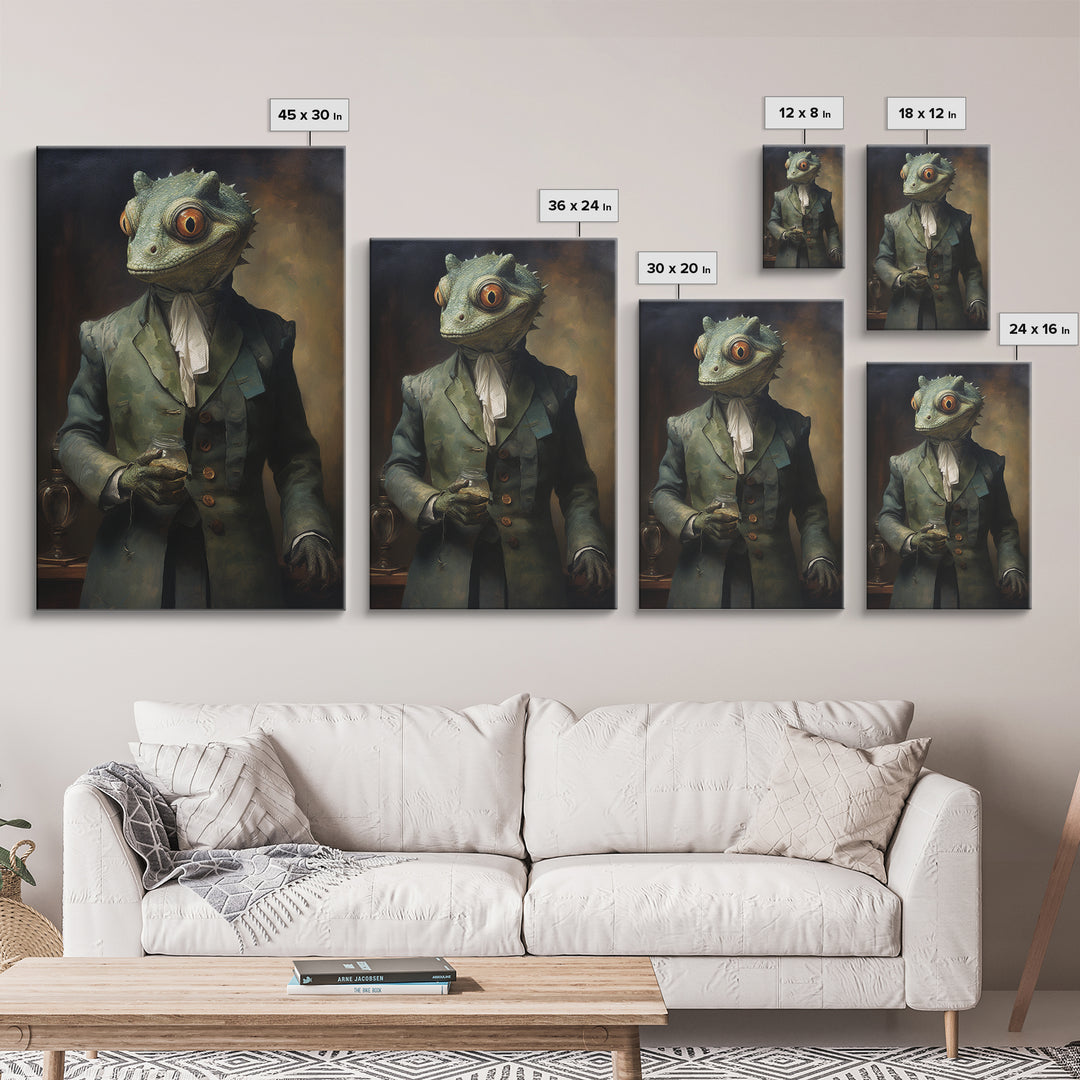 Chameleon Painter, Victorian Animal Portrait, Halloween Art, Gothic Whimsy Decor, Anthropomorphic Costume Art