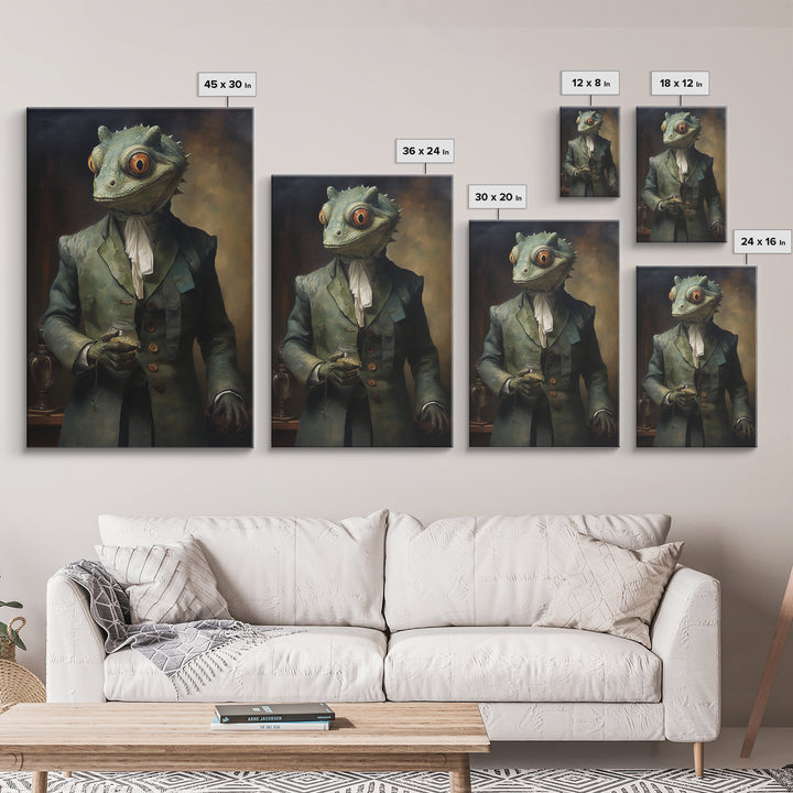 Chameleon Painter, Victorian Animal Portrait, Halloween Art, Gothic Whimsy Decor, Anthropomorphic Costume Art
