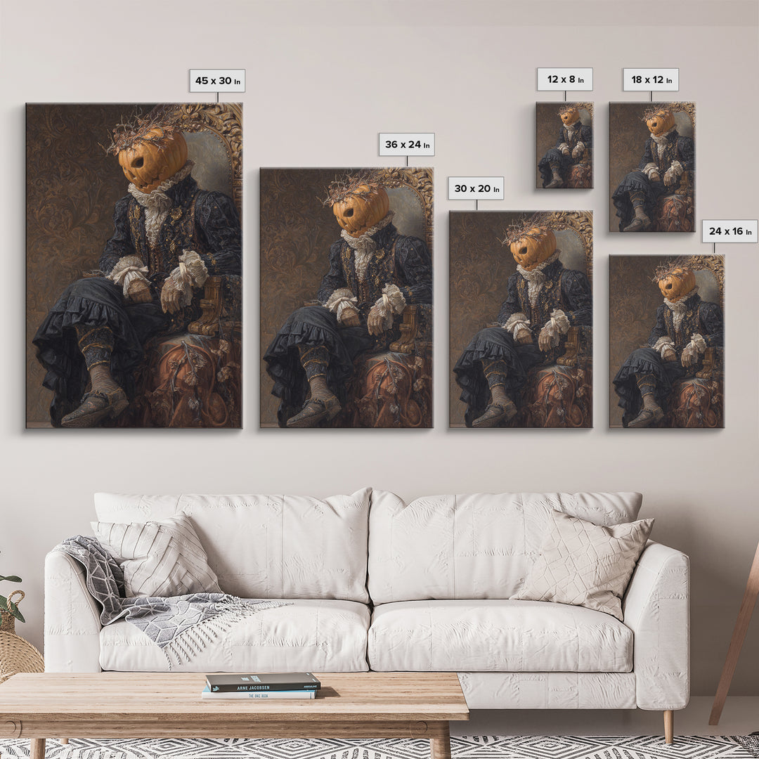 The Jack-O'-Lantern King, Macabre Victorian Decor, Vertical Wall Art, Framed Canvas Print, Gothic Wall Decor, Halloween Portrait Art