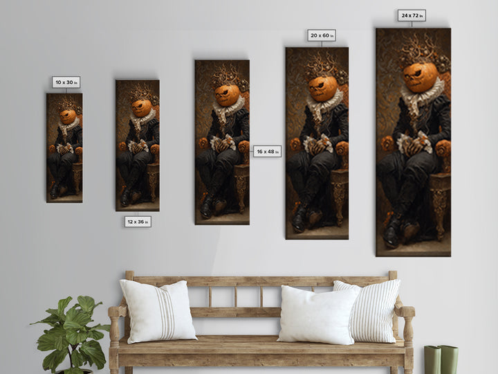 The Jack-O'-Lantern King, Antique Gothic Portrait, Tall Narrow Wall Art, Canvas Print, Gothic Wall Decor, Halloween Portrait Art