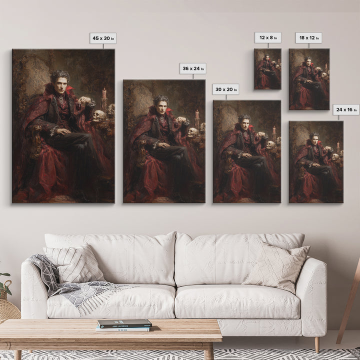 The Crimson Vampire, Victorian Horror Portrait, Vertical Wall Art, Framed Canvas Print, Gothic Wall Decor, Halloween Portrait Art
