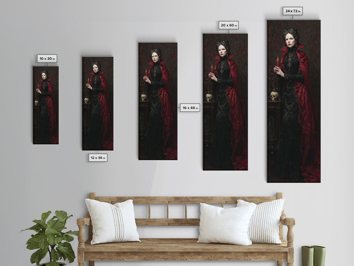 The Crimson Vampire, Antique Gothic Portrait, Tall Narrow Wall Art, Canvas Print, Gothic Wall Decor, Halloween Portrait Art