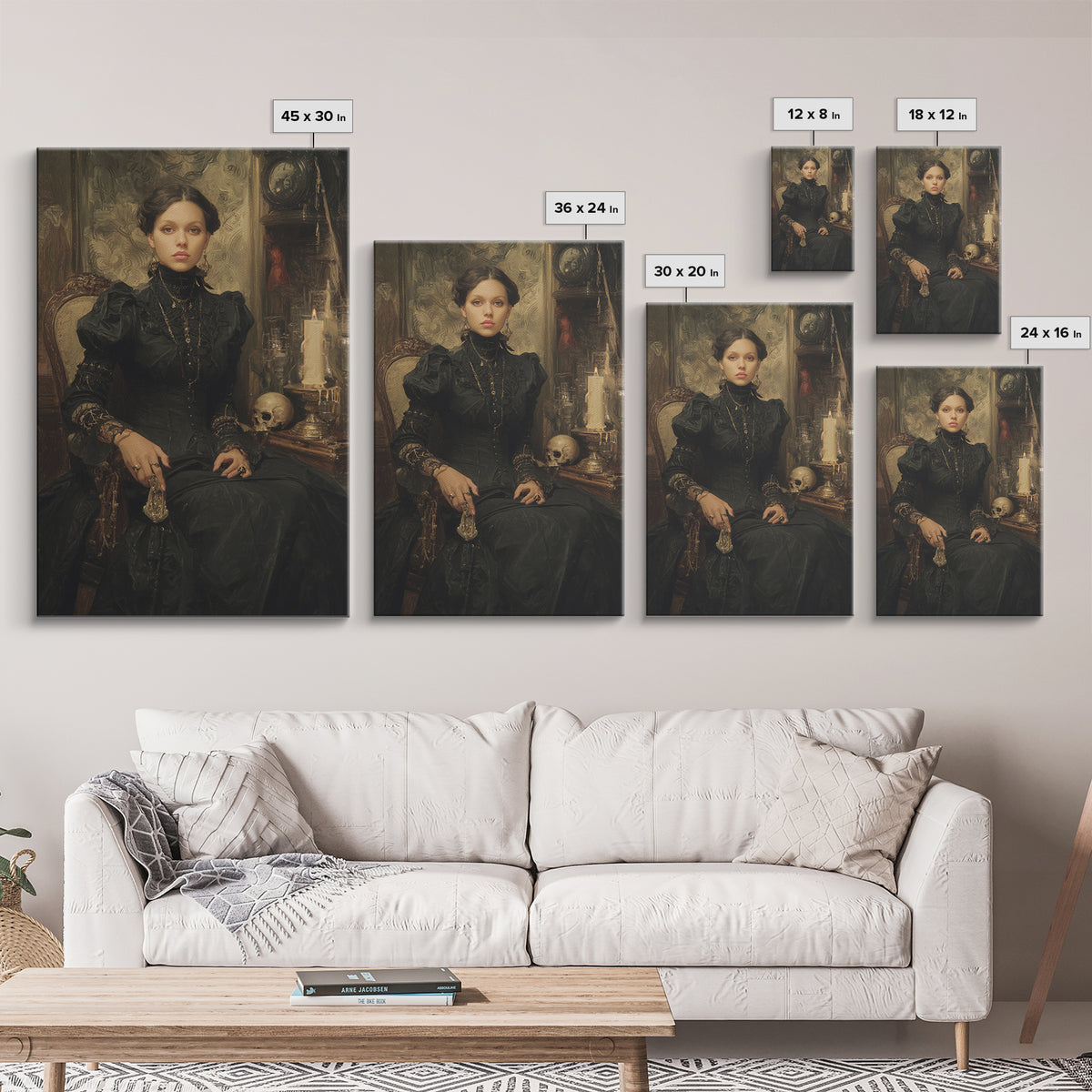 The Stitched Giant, Antique Gothic Portrait, Vertical Wall Art, Framed Canvas Print, Gothic Wall Decor, Halloween Portrait Art