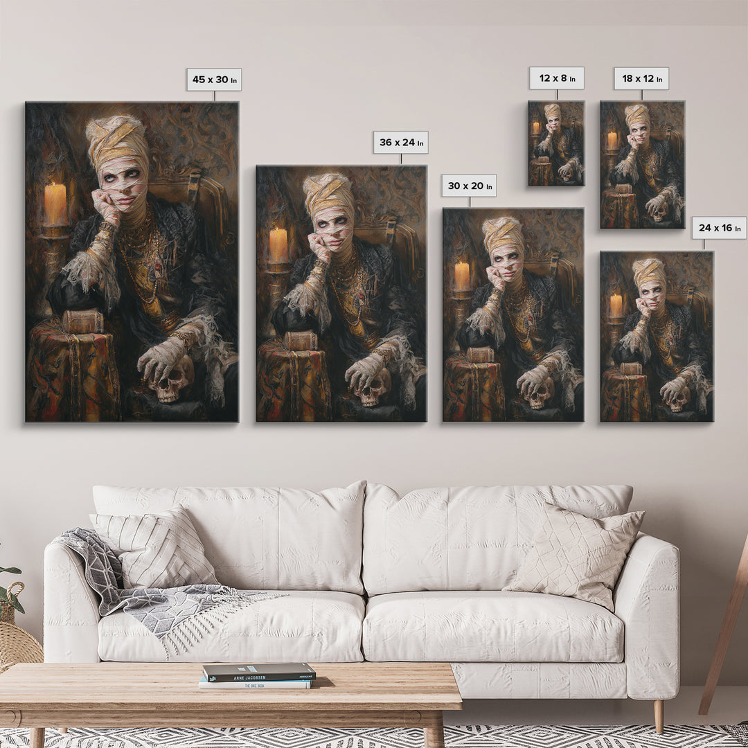 The Mummy Pharaoh, Antique Gothic Portrait, Vertical Wall Art, Framed Canvas Print, Gothic Wall Decor, Halloween Portrait Art
