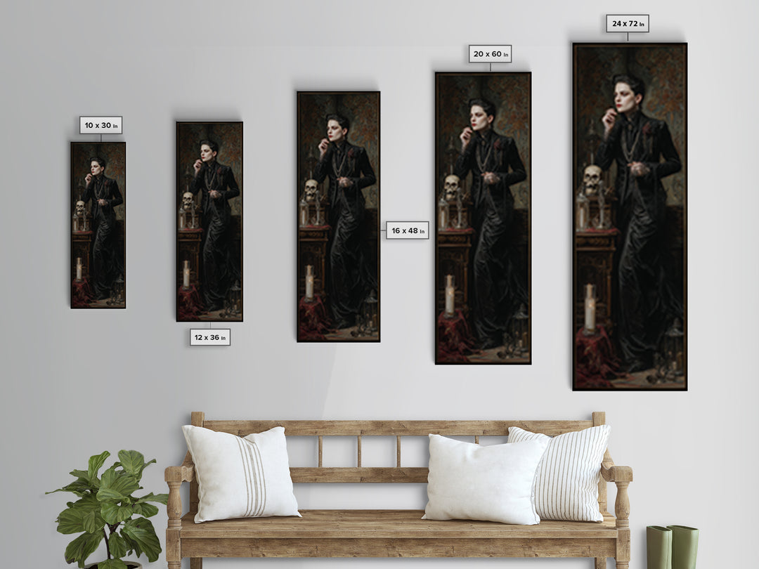 The Graveyard Ghost, Dark Academia Wall Art, Tall Narrow Wall Art, Framed Canvas Print, Gothic Wall Decor, Halloween Portrait Art