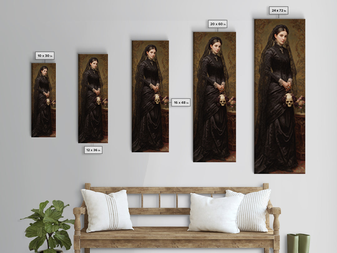 The Skeletal Bride, Dark Academia Wall Art, Tall Narrow Wall Art, Canvas Print, Gothic Wall Decor, Halloween Portrait Art