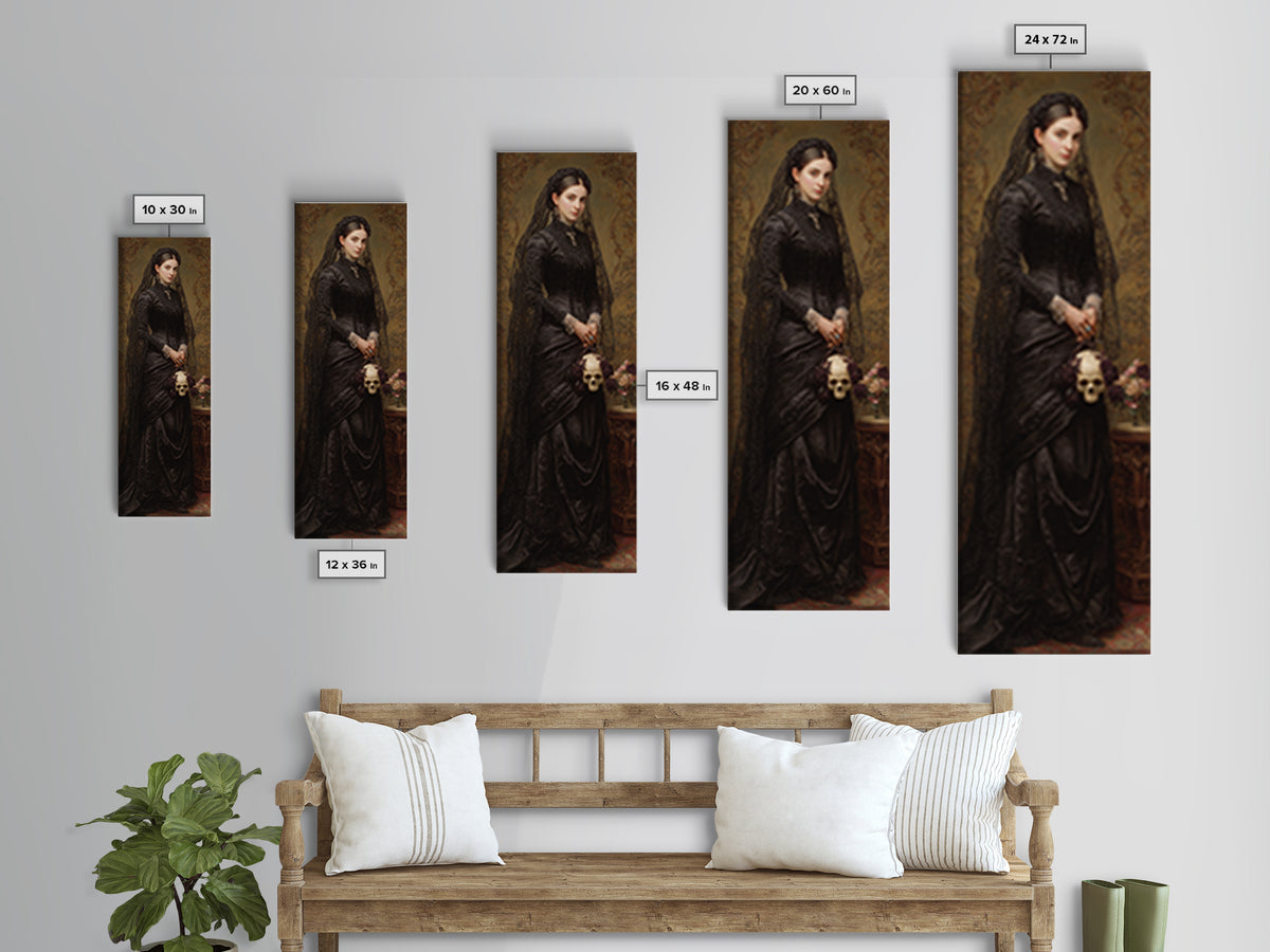 The Skeletal Bride, Dark Academia Wall Art, Tall Narrow Wall Art, Canvas Print, Gothic Wall Decor, Halloween Portrait Art