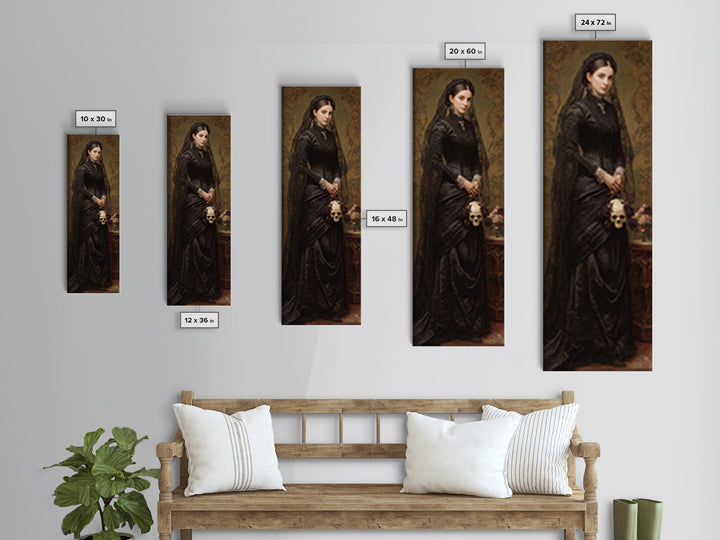 The Skeletal Bride, Dark Academia Wall Art, Tall Narrow Wall Art, Canvas Print, Gothic Wall Decor, Halloween Portrait Art