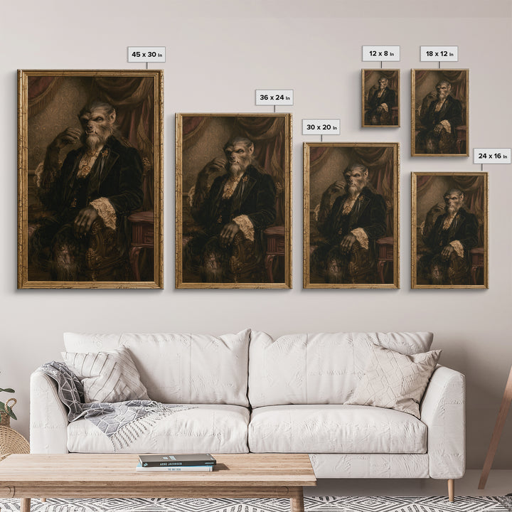 The Moon-Cursed Werewolf, Victorian Horror Portrait, Vertical Wall Art, Canvas Print, Gothic Wall Decor, Halloween Portrait Art