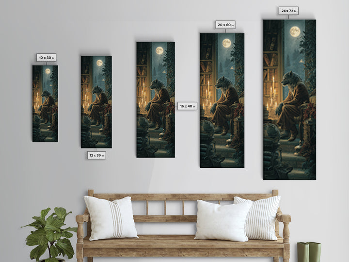 The Moon-Cursed Werewolf, Dark Academia Wall Art, Tall Narrow Wall Art, Framed Canvas Print, Gothic Wall Decor, Halloween Portrait Art