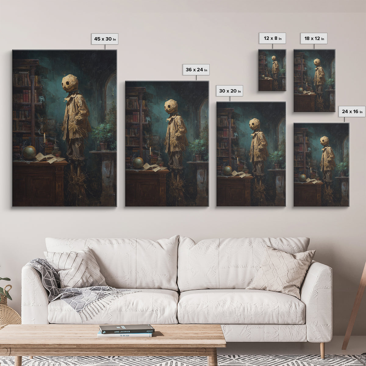 The Living Scarecrow, Antique Gothic Portrait, Vertical Wall Art, Canvas Print, Gothic Wall Decor, Halloween Portrait Art