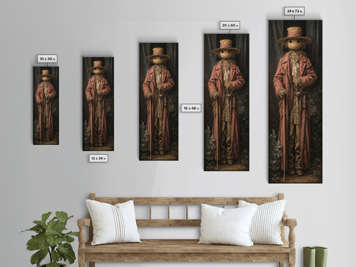 The Living Scarecrow, Dark Academia Wall Art, Tall Narrow Wall Art, Framed Canvas Print, Gothic Wall Decor, Halloween Portrait Art