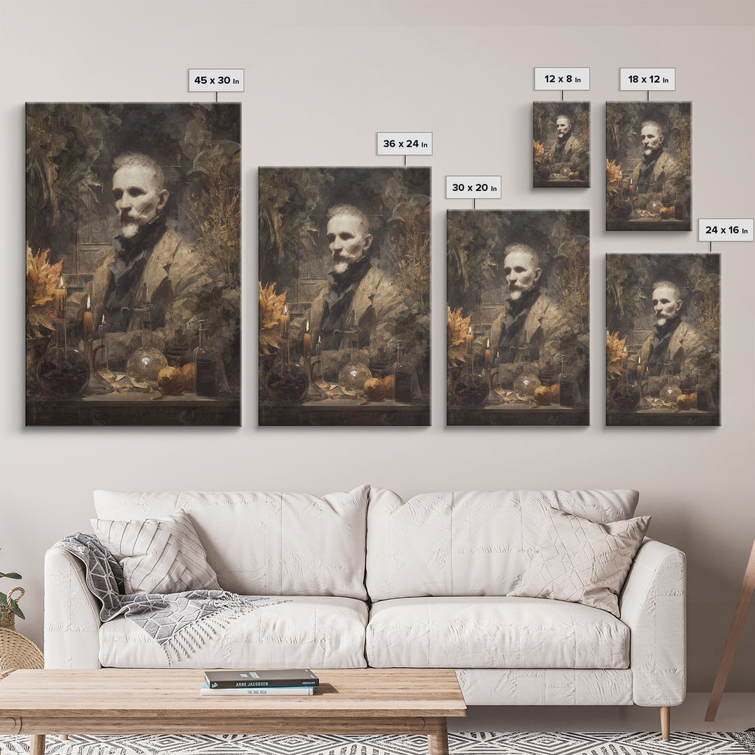 The Mad Alchemist, Macabre Victorian Decor, Vertical Wall Art, Canvas Print, Gothic Wall Decor, Halloween Portrait Art