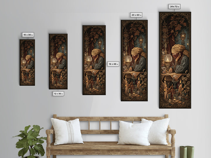 The Midnight Fortune Teller, Victorian Gothic Art, Tall Narrow Wall Art, Framed Canvas Print, Gothic Wall Decor, Halloween Portrait Art