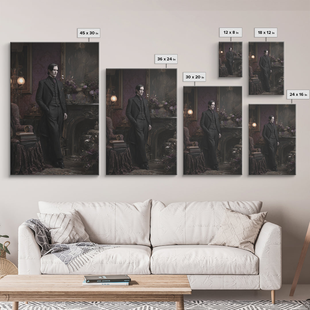 The Sinister Undertaker, Dark Academia Wall Art, Vertical Wall Art, Canvas Print, Gothic Wall Decor, Halloween Portrait Art