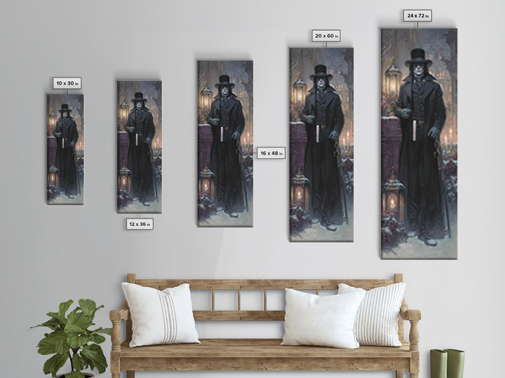 The Sinister Undertaker, Antique Gothic Portrait, Tall Narrow Wall Art, Framed Canvas Print, Gothic Wall Decor, Halloween Portrait Art
