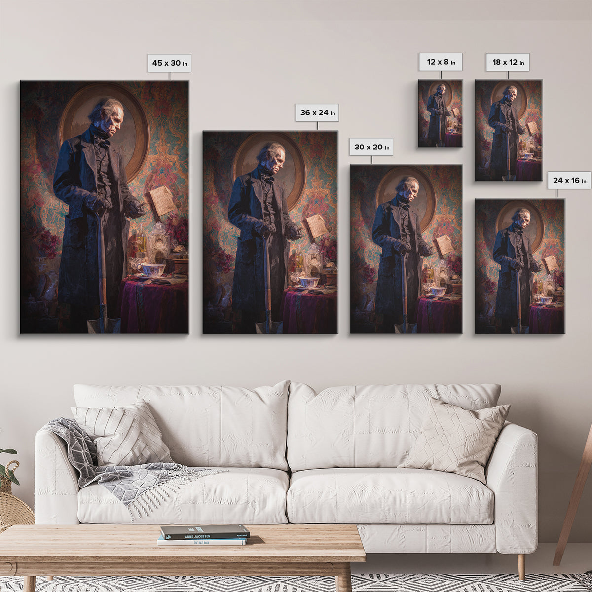 The Lantern Gravedigger, Antique Gothic Portrait, Vertical Wall Art, Canvas Print, Gothic Wall Decor, Halloween Portrait Art