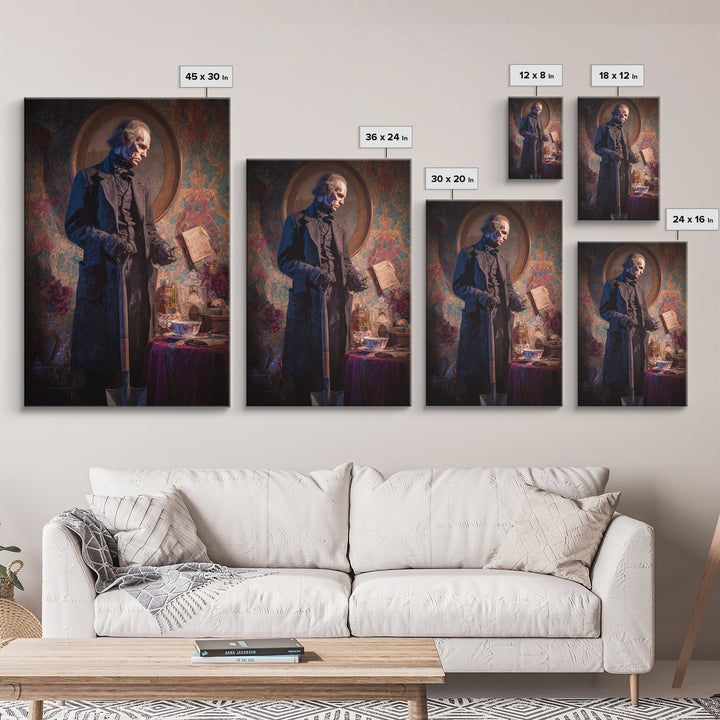The Lantern Gravedigger, Antique Gothic Portrait, Vertical Wall Art, Canvas Print, Gothic Wall Decor, Halloween Portrait Art