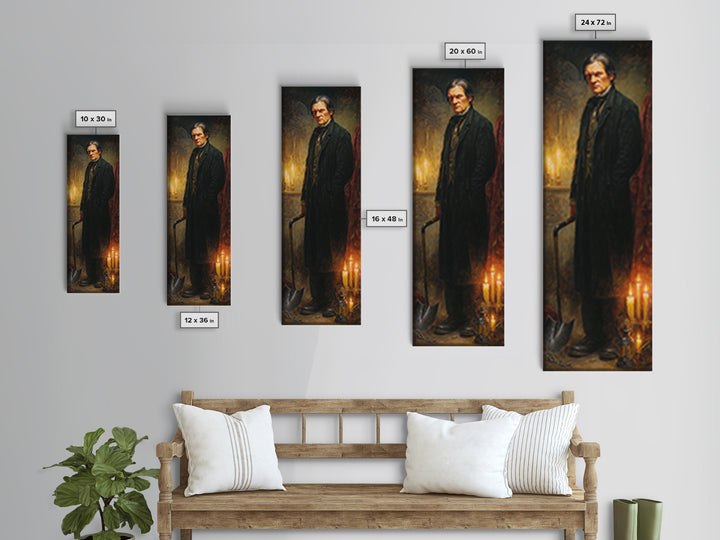 The Lantern Gravedigger, Victorian Gothic Art, Tall Narrow Wall Art, Framed Canvas Print, Gothic Wall Decor, Halloween Portrait Art