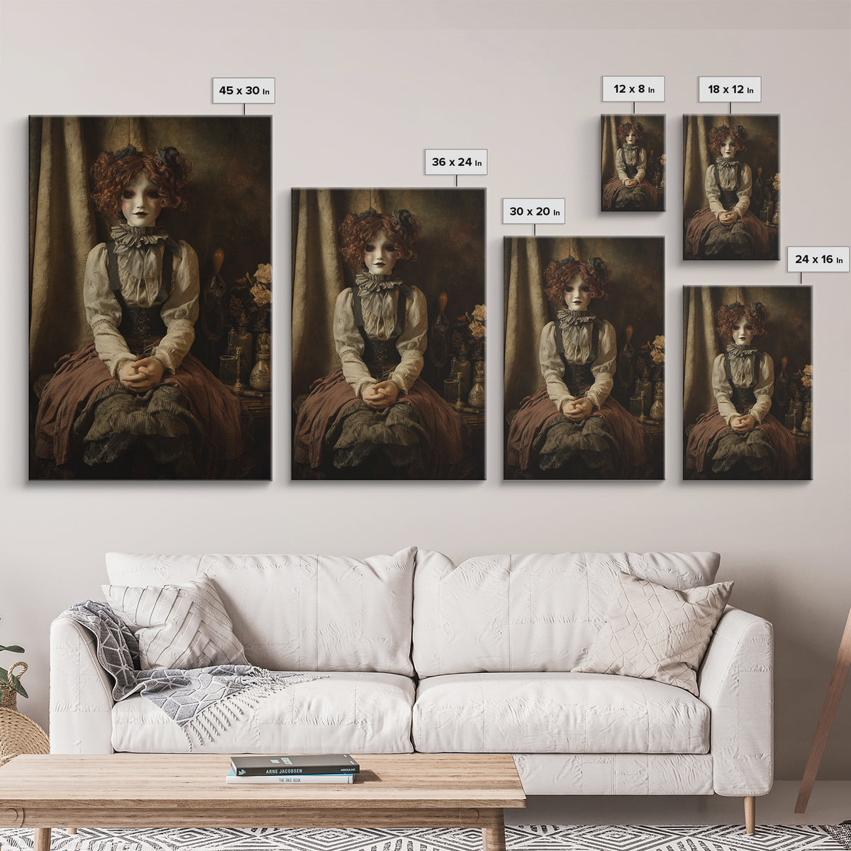 The Haunted Porcelain Doll, Victorian Gothic Art, Vertical Wall Art, Canvas Print, Gothic Wall Decor, Halloween Portrait Art