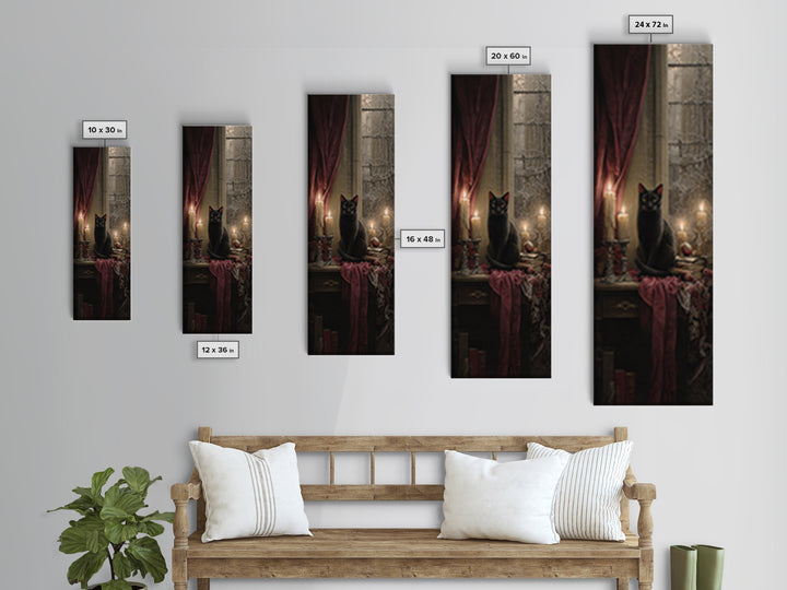 The Black Cat Familiar, Macabre Victorian Decor, Tall Narrow Wall Art, Canvas Print, Gothic Wall Decor, Halloween Portrait Art