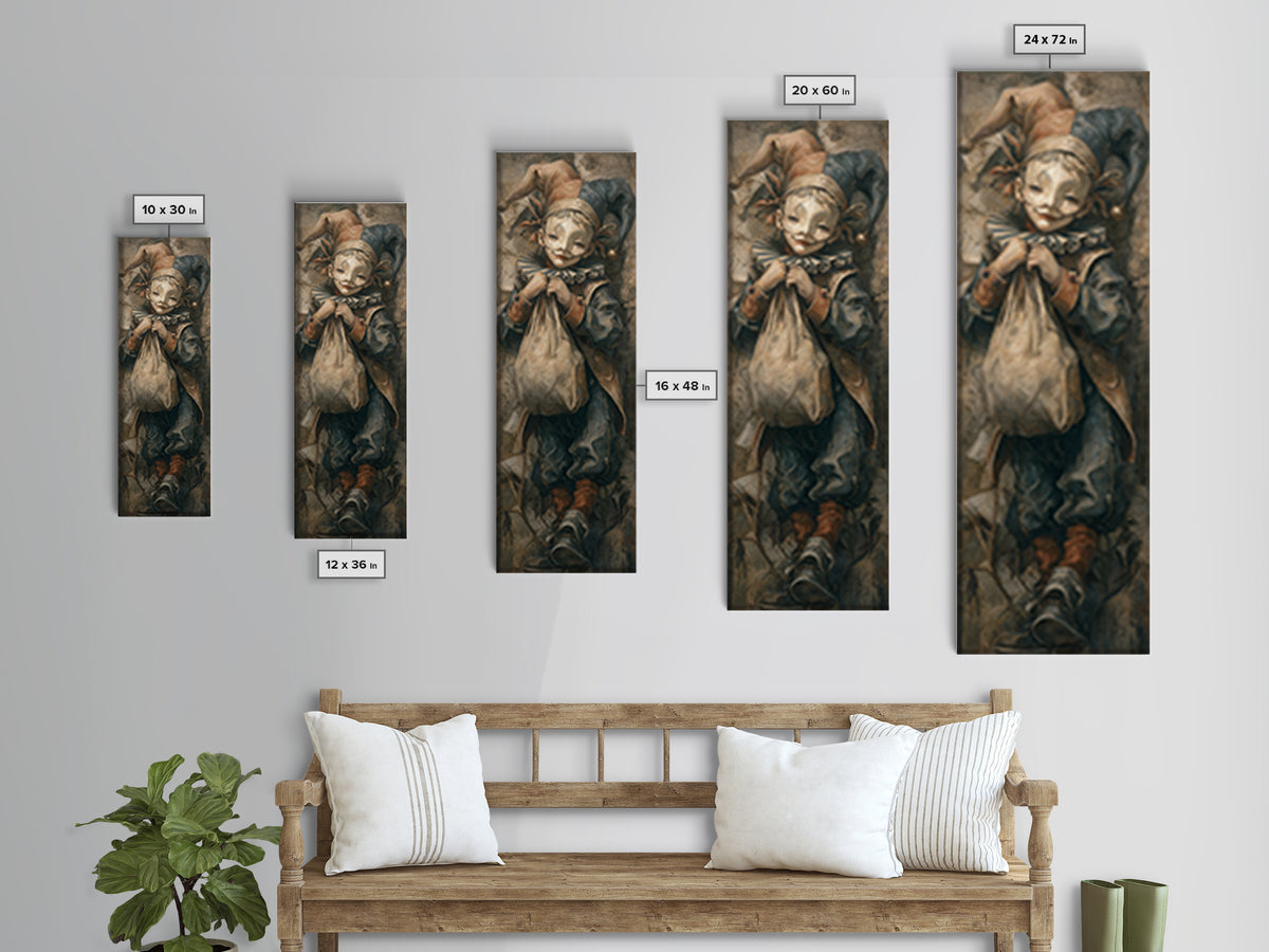 The Masked Candy Collector, Dark Academia Wall Art, Tall Narrow Wall Art, Framed Canvas Print, Gothic Wall Decor, Halloween Portrait Art