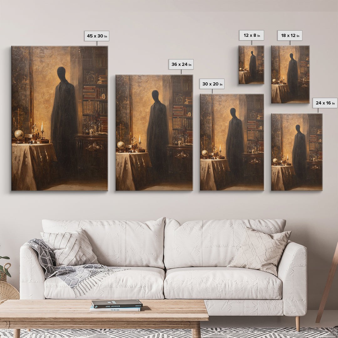 The Shadow Person, Macabre Victorian Decor, Vertical Wall Art, Framed Canvas Print, Gothic Wall Decor, Halloween Portrait Art