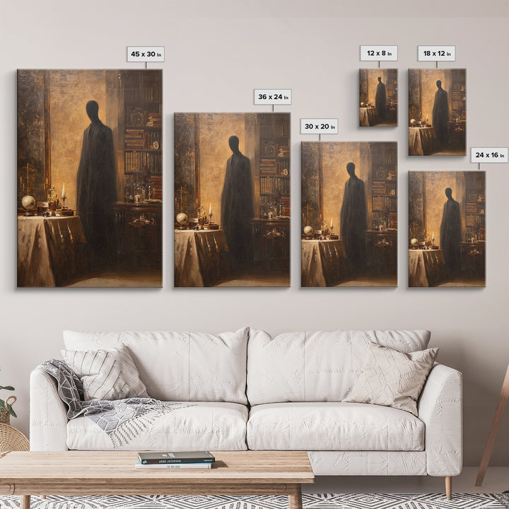 The Shadow Person, Macabre Victorian Decor, Vertical Wall Art, Framed Canvas Print, Gothic Wall Decor, Halloween Portrait Art