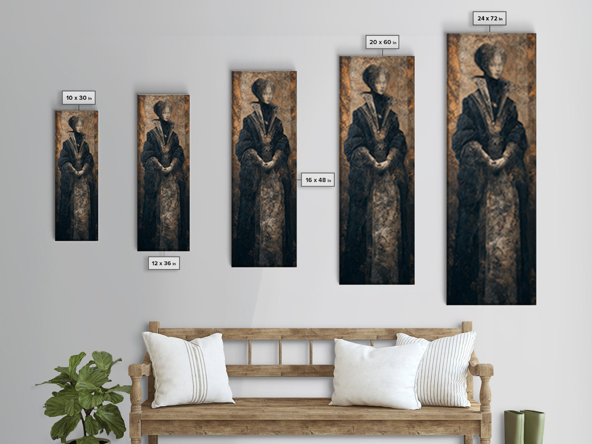 The Shadow Person, Victorian Horror Portrait, Tall Narrow Wall Art, Framed Canvas Print, Gothic Wall Decor, Halloween Portrait Art