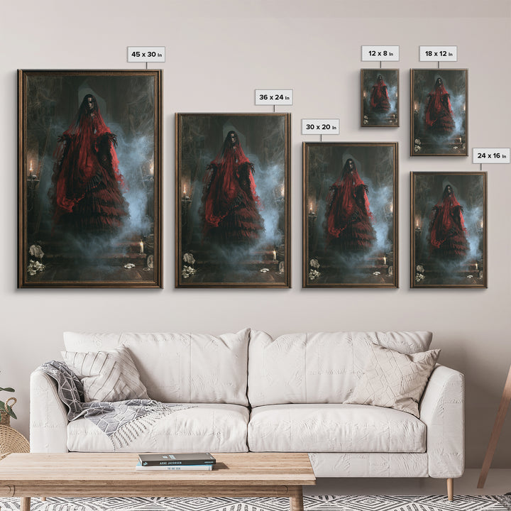 The Tattered Wraith, Victorian Gothic Art, Vertical Wall Art, Framed Canvas Print, Gothic Wall Decor, Halloween Portrait Art