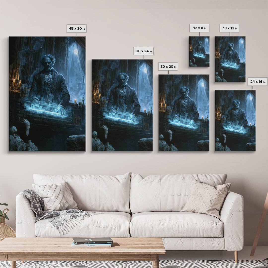 The Phantom Organist, Dark Academia Wall Art, Vertical Wall Art, Framed Canvas Print, Gothic Wall Decor, Halloween Portrait Art