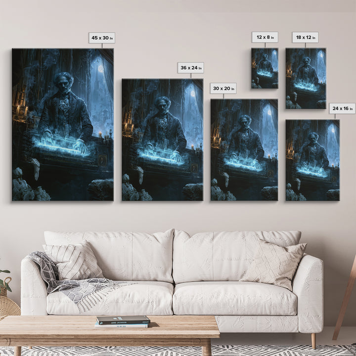 The Phantom Organist, Dark Academia Wall Art, Vertical Wall Art, Framed Canvas Print, Gothic Wall Decor, Halloween Portrait Art