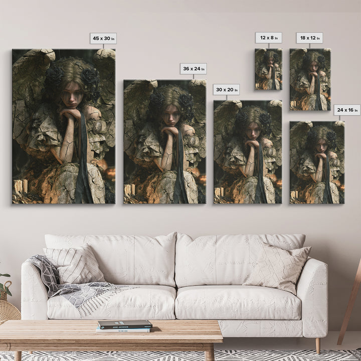 The Weeping Cemetery Angel, Macabre Victorian Decor, Vertical Wall Art, Canvas Print, Gothic Wall Decor, Halloween Portrait Art
