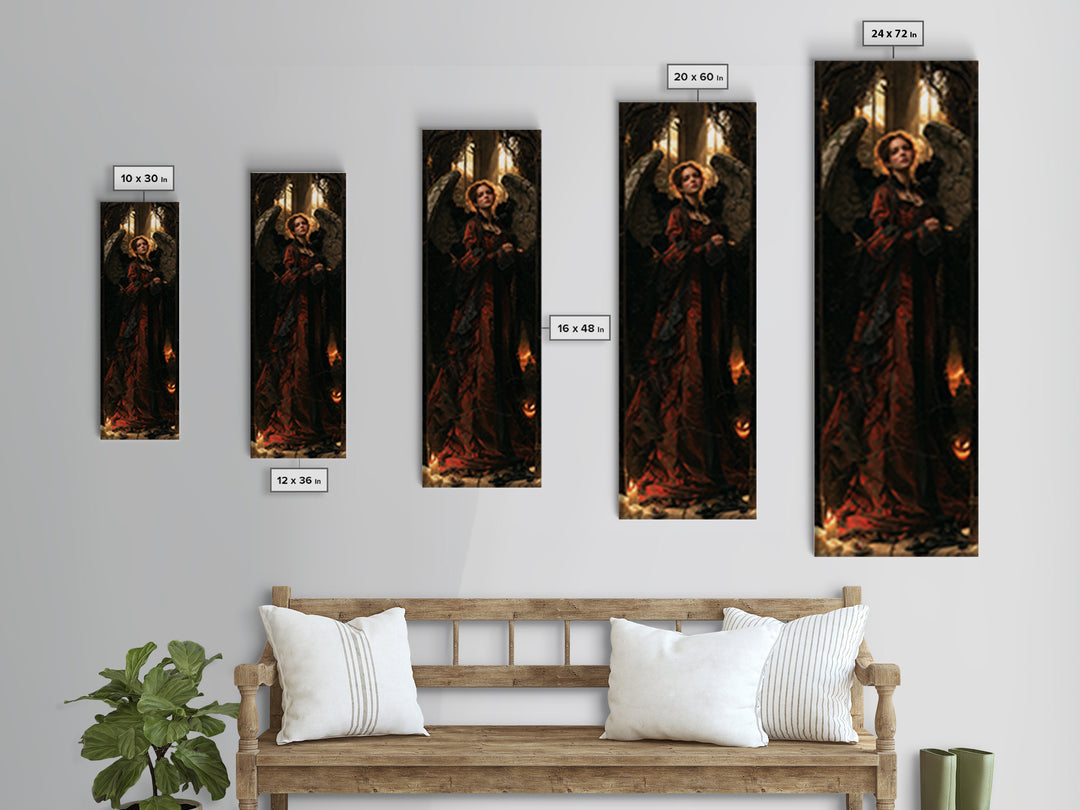 The Weeping Cemetery Angel, Macabre Victorian Decor, Tall Narrow Wall Art, Framed Canvas Print, Gothic Wall Decor, Halloween Portrait Art