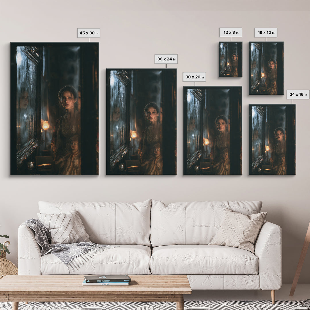 The Mirror Spirit, Dark Academia Wall Art, Vertical Wall Art, Canvas Print, Gothic Wall Decor, Halloween Portrait Art, Halloween Wall Art