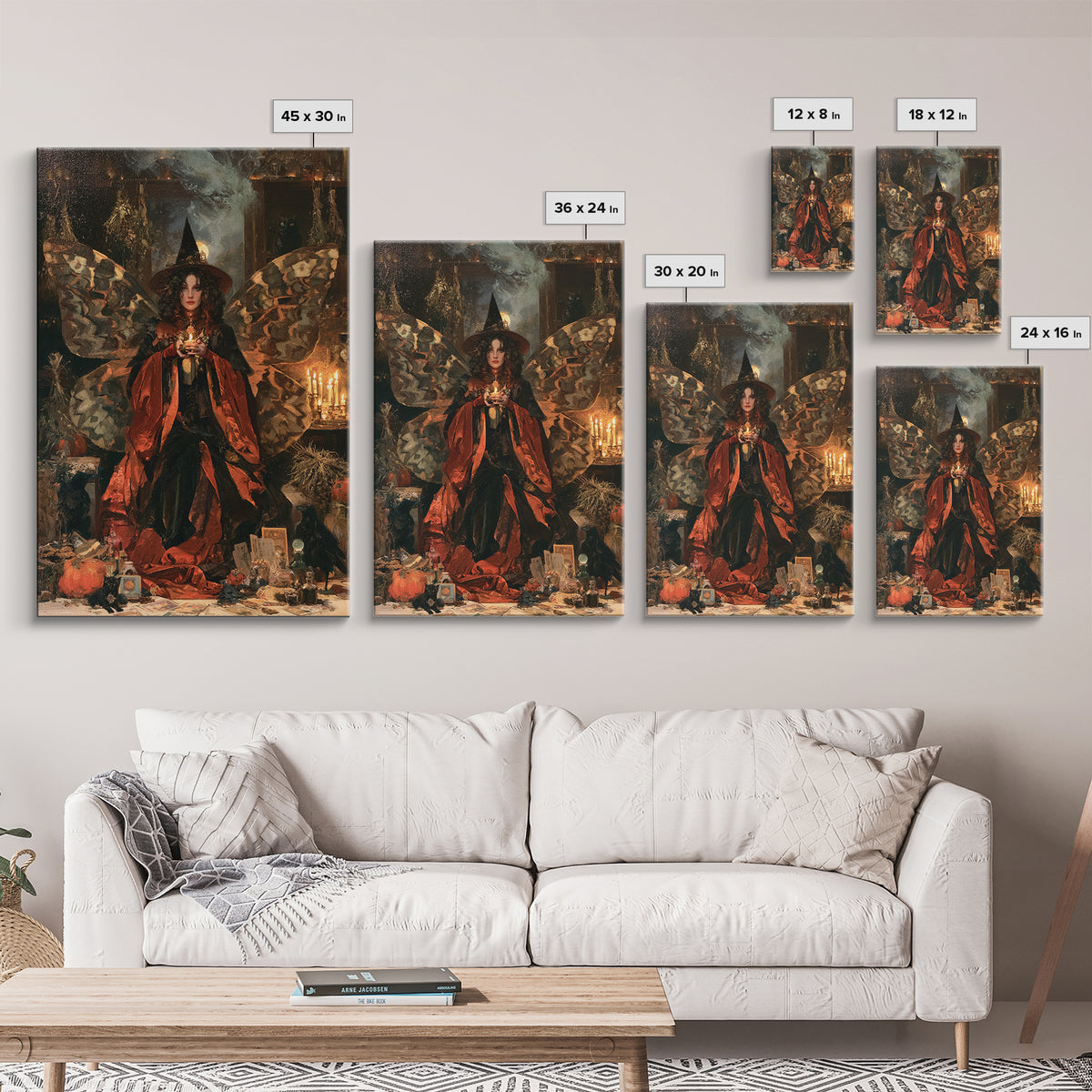 The Velvet Moth Witch, Macabre Victorian Decor, Vertical Wall Art, Framed Canvas Print, Gothic Wall Decor, Halloween Portrait Art