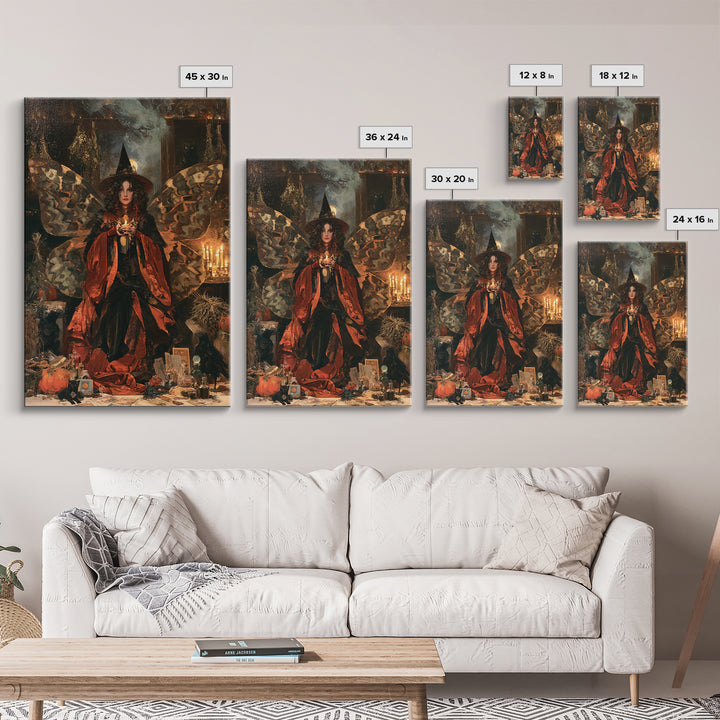 The Velvet Moth Witch, Macabre Victorian Decor, Vertical Wall Art, Framed Canvas Print, Gothic Wall Decor, Halloween Portrait Art