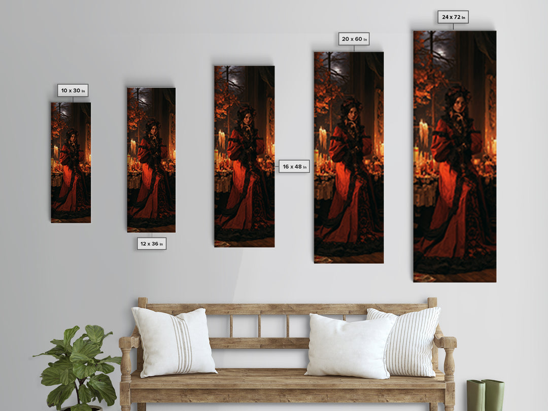 The Velvet Moth Witch, Victorian Horror Portrait, Tall Narrow Wall Art, Canvas Print, Gothic Wall Decor, Halloween Portrait Art