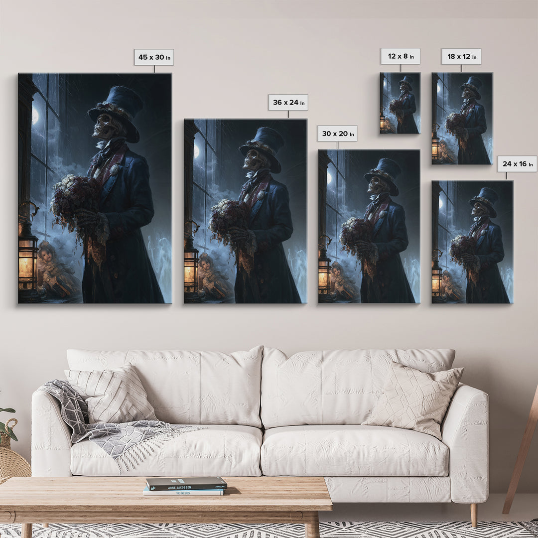 The Ghostly Groom, Macabre Victorian Decor, Vertical Wall Art, Framed Canvas Print, Gothic Wall Decor, Halloween Portrait Art