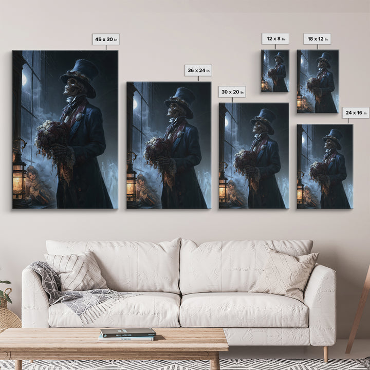 The Ghostly Groom, Macabre Victorian Decor, Vertical Wall Art, Framed Canvas Print, Gothic Wall Decor, Halloween Portrait Art