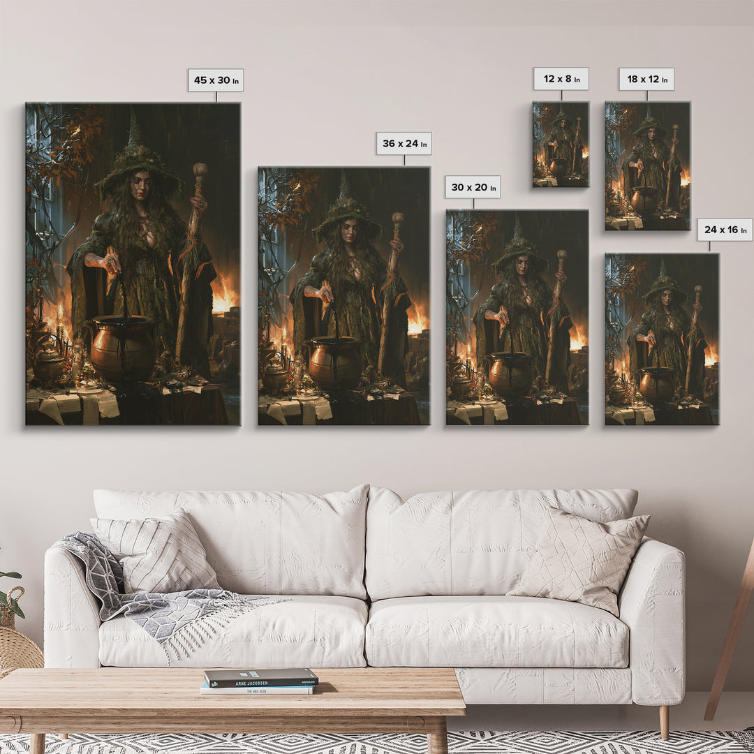 The Swamp Witch, Dark Academia Wall Art, Vertical Wall Art, Canvas Print, Gothic Wall Decor, Halloween Portrait Art, Collectible Wall Decor