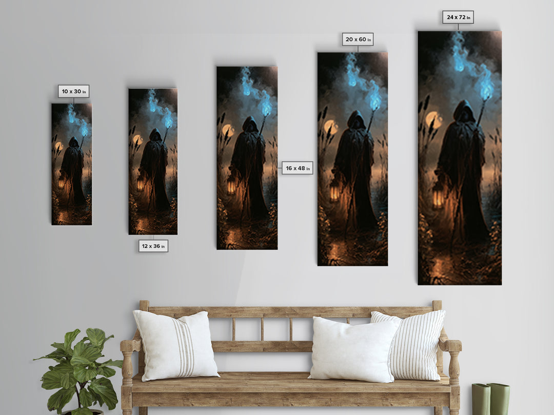 The Will-O'-The-Wisp Shepherd, Antique Gothic Portrait, Tall Narrow Wall Art, Canvas Print, Gothic Wall Decor, Halloween Portrait Art