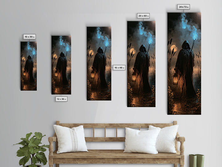 The Will-O'-The-Wisp Shepherd, Antique Gothic Portrait, Tall Narrow Wall Art, Canvas Print, Gothic Wall Decor, Halloween Portrait Art