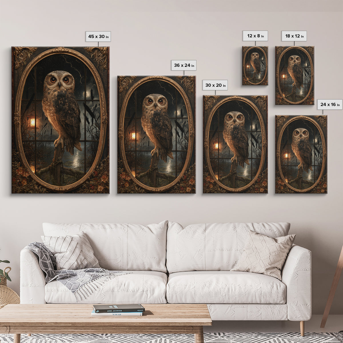 The Owl-Faced Omen, Macabre Victorian Decor, Vertical Wall Art, Canvas Print, Gothic Wall Decor, Halloween Portrait Art, Dark Fantasy Art