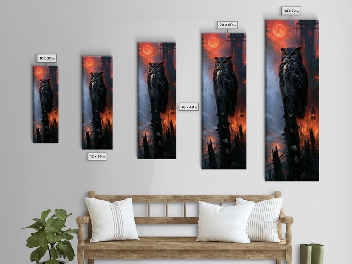 The Owl-Faced Omen, Macabre Victorian Decor, Tall Narrow Wall Art, Canvas Print, Gothic Wall Decor, Halloween Portrait Art, Dark Fantasy Art